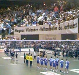 Vor dem Spiel wurde THW-Kapit�n Magnus Wislander unter den stehenden Ovationen der Zuschauer f�r die Wahl zum "Welthandballer des Jahrhunderts" geehrt.