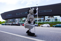 Hein Daddel brachte die Meisterschale am Mittwoch per Kickboard zum Gravieren.