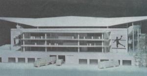 Die Frontansicht der neuen Halle im Modell