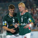 Michael Kraus (links) im Gespr�ch mit seiem Mannschaftskollegen Christian Sch�ne.