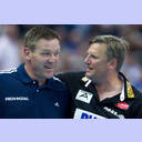 Unser Norden-Cup 2012: Alfred Gislason und Aalborgs Trainer Nikolaj Bredahl Jacobsen.